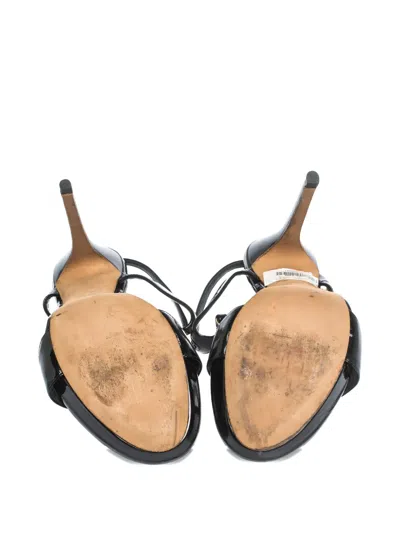 Pre-owned Alexander Mcqueen Patent Leather T-strap Sandals In Black