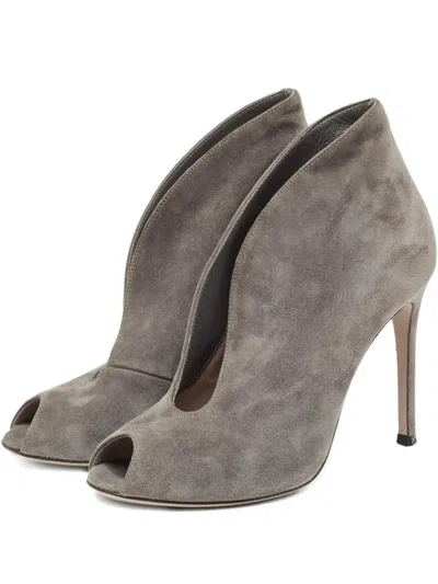 Pre-owned Gianvito Rossi 100mm Suede Peep-toe Pumps In Gray