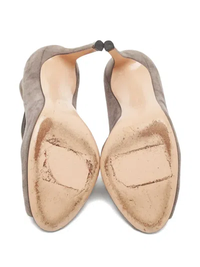 Pre-owned Gianvito Rossi 100mm Suede Peep-toe Pumps In Gray