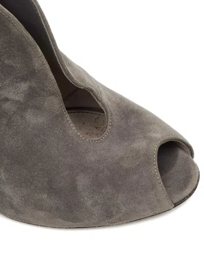 Pre-owned Gianvito Rossi 100mm Suede Peep-toe Pumps In Gray