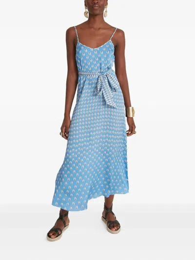 Temperley London Cowrie Print Slip Midi Dress In Blue