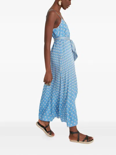 Temperley London Cowrie Print Slip Midi Dress In Blue
