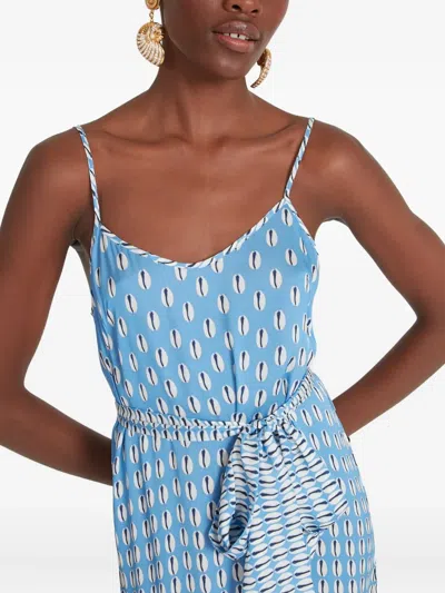 Temperley London Cowrie Print Slip Midi Dress In Blue