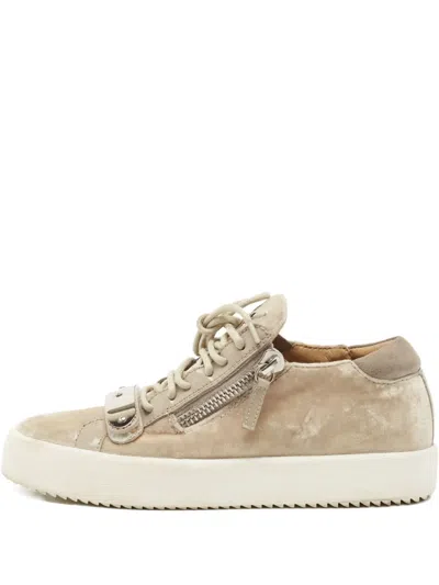 Pre-owned Giuseppe Zanotti Vintage Velvet Zip Sneakers In Neutral
