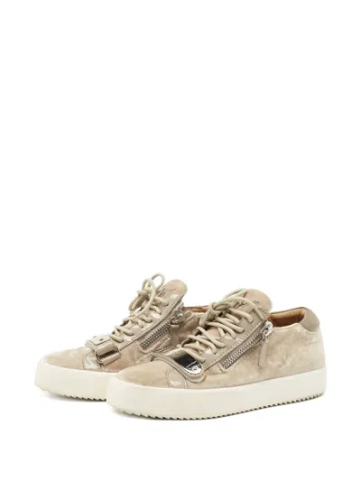 Pre-owned Giuseppe Zanotti Vintage Velvet Zip Sneakers In Neutral