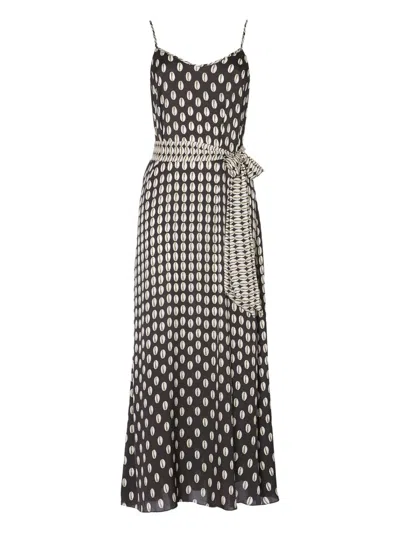 Temperley London Cowrie Print Belted Slip Midi Dress In Black