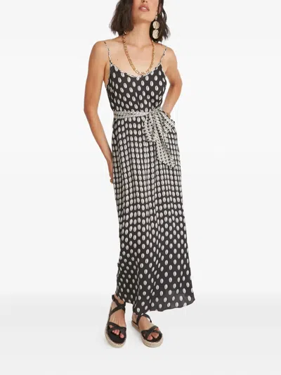 Temperley London Cowrie Print Belted Slip Midi Dress In Black