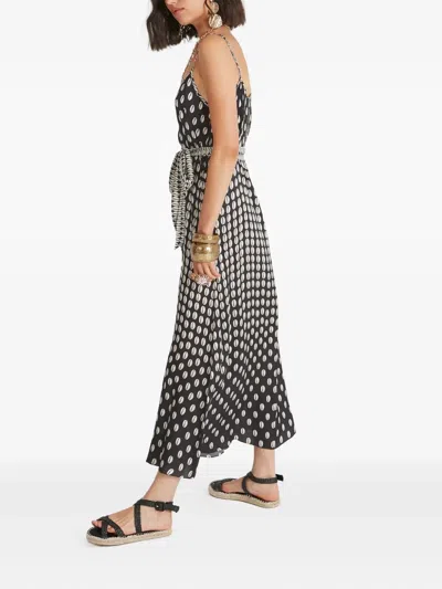 Temperley London Cowrie Print Belted Slip Midi Dress In Black