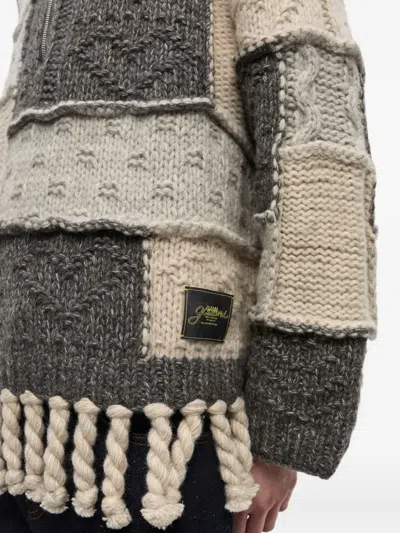 Ganni Patchwork Fringe Sweater In Gray