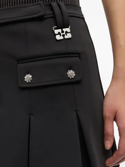 Ganni Black Pleated Mini Skirt In Gray