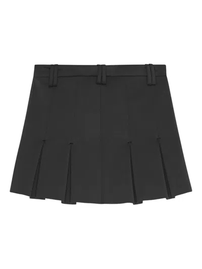 Ganni Black Pleated Mini Skirt In Gray