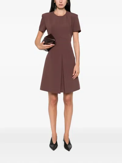 Hugo Boss Short-sleeve Pleated Dress In Brown