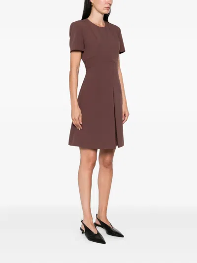 Hugo Boss Short-sleeve Pleated Dress In Brown