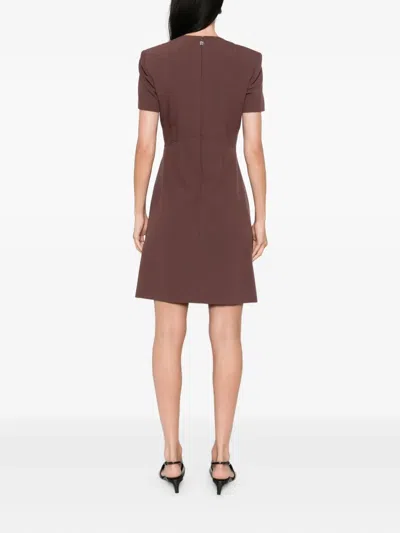 Hugo Boss Short-sleeve Pleated Dress In Brown