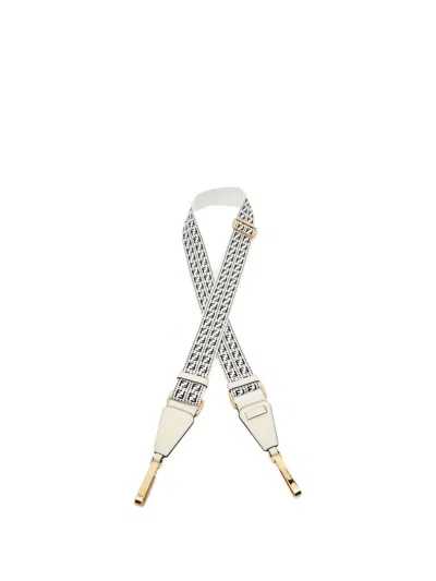 Pre-owned Fendi Zucchino Leather Shoulder Strap In White