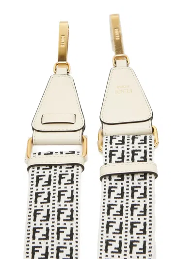 Pre-owned Fendi Zucchino Leather Shoulder Strap In White