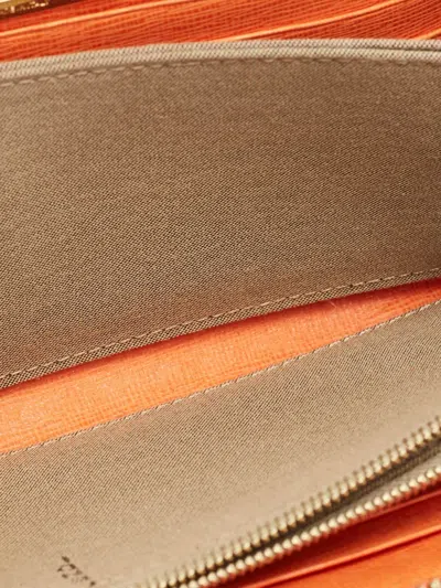 Pre-owned Fendi Logo-plate Leather Wallet In Orange