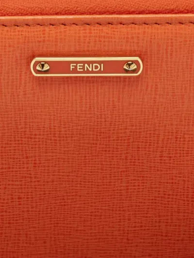 Pre-owned Fendi Logo-plate Leather Wallet In Orange