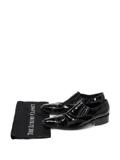 Pre-owned Giorgio Armani Patent Leather Stitch-detail Loafers In Black