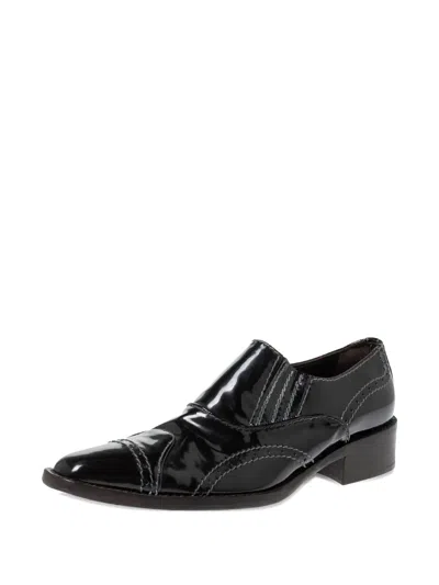 Pre-owned Giorgio Armani Patent Leather Stitch-detail Loafers In Black