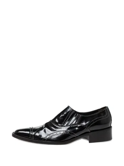 Pre-owned Giorgio Armani Patent Leather Stitch-detail Loafers In Black