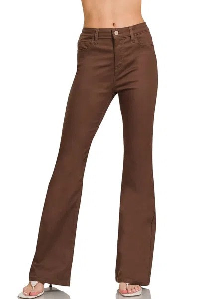 Zenana High Rise Bootcut Colored Denim Jeans In Brown
