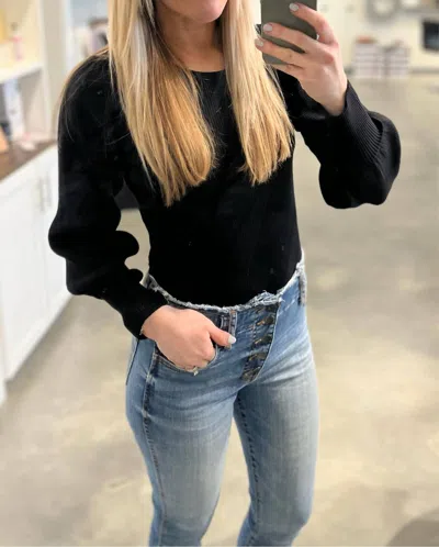 And The Why Balloon Puff Sleeve Rib Bodysuit In Black