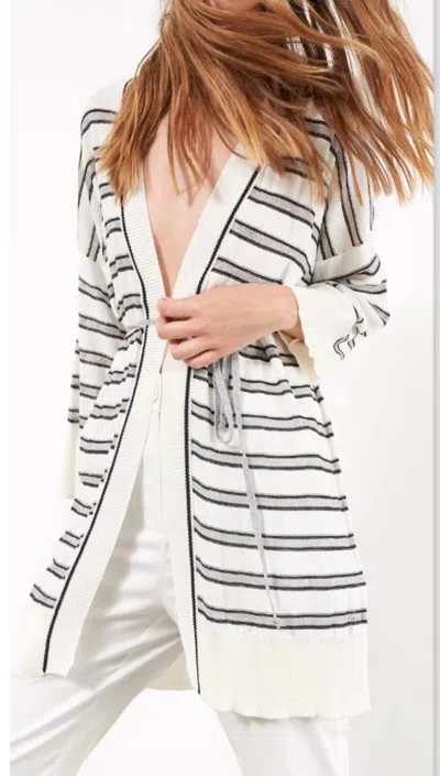 B.yu Striped Cardigan In Silver/white/black In Multi