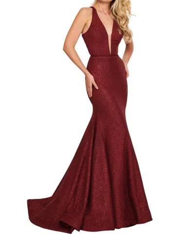 Rachel Allan Crinkled Foil Jersey Mermaid Gown In Marsala In Brown
