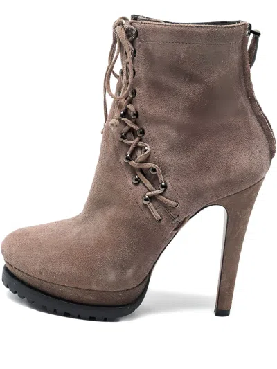 Pre-owned Alaïa 135mm Platform-sole Lace-up Suede Boots