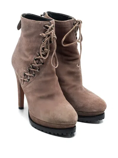 Pre-owned Alaïa 135mm Platform-sole Lace-up Suede Boots
