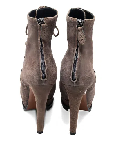 Pre-owned Alaïa 135mm Platform-sole Lace-up Suede Boots