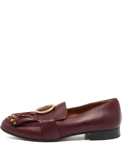 Pre-owned Chloé Fringed Metal-ring Loafers