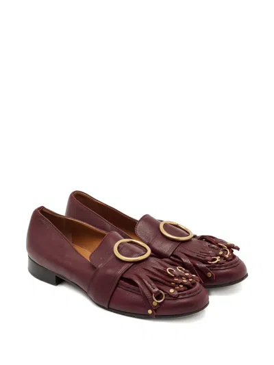 Pre-owned Chloé Fringed Metal-ring Loafers