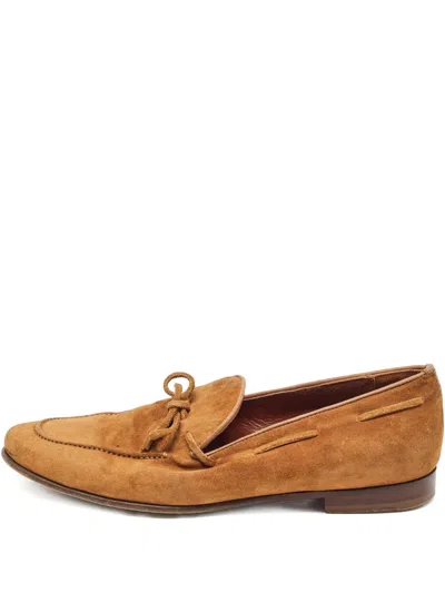 Pre-owned Sergio Rossi Bow-detail Suede Loafers In Brown