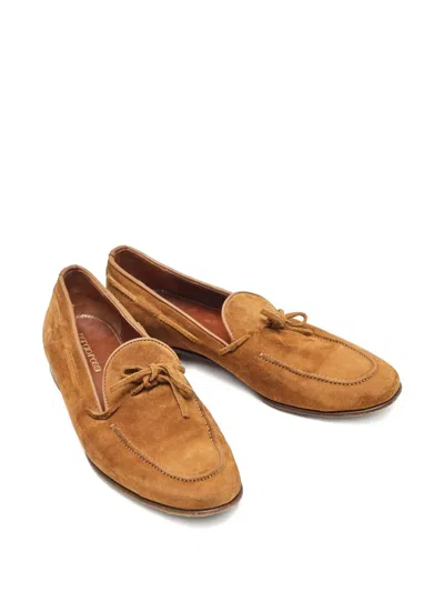 Pre-owned Sergio Rossi Bow-detail Suede Loafers In Brown