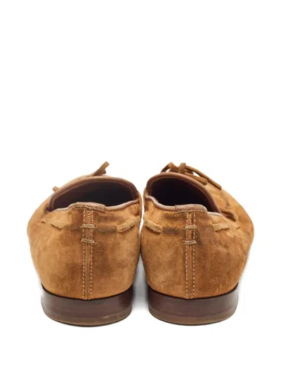 Pre-owned Sergio Rossi Bow-detail Suede Loafers In Brown