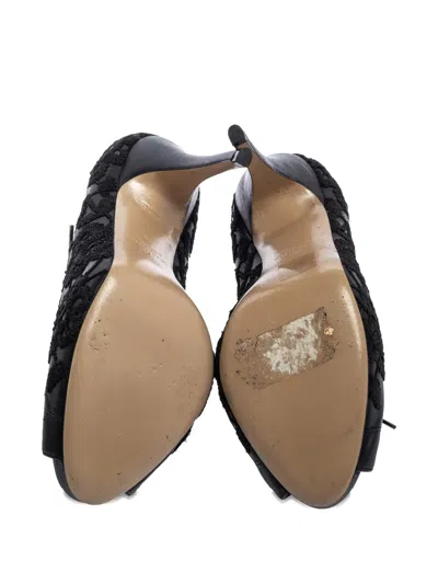 Pre-owned Valentino Garavani Floral-embroidery Lace-up Boots In Black