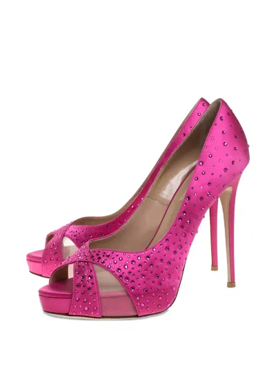 Pre-owned Valentino Garavani 130mm Crystal-embellished Pumps In Pink
