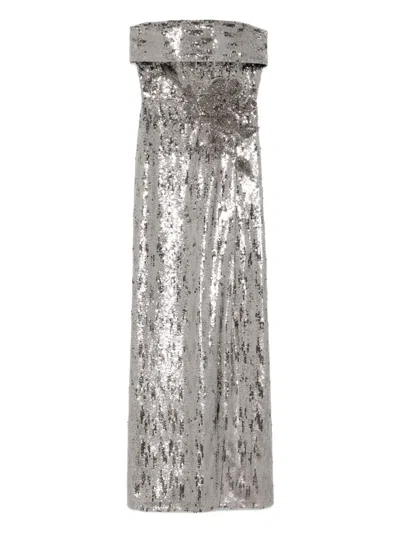 Elie Saab Sequin-embellished Strapless Maxi Dress In Gray