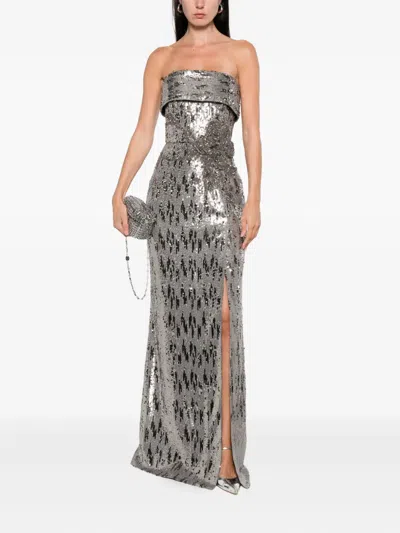 Elie Saab Sequin-embellished Strapless Maxi Dress In Gray