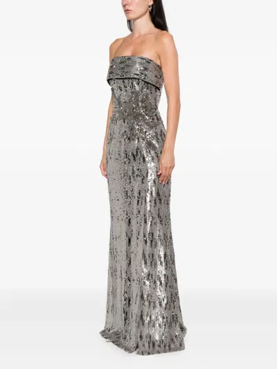 Elie Saab Sequin-embellished Strapless Maxi Dress In Gray