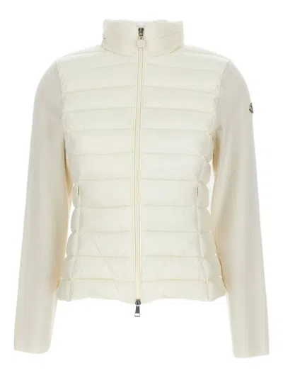Moncler Quilted Knit-panel Jacket In White