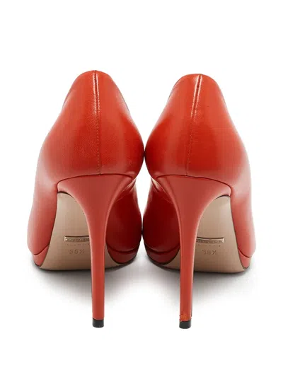 Pre-owned Gucci 110mm Leather Peep-toe Pumps In Orange