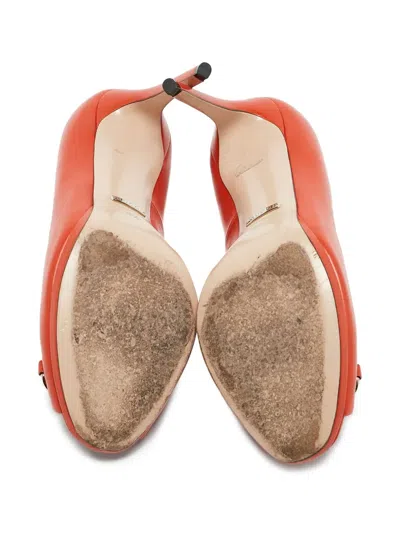 Pre-owned Gucci 110mm Leather Peep-toe Pumps In Orange