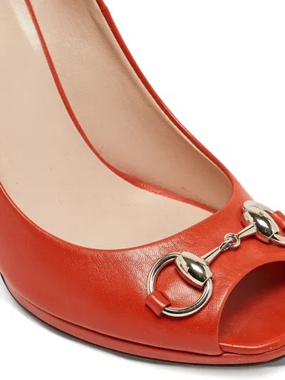 Pre-owned Gucci 110mm Leather Peep-toe Pumps In Orange