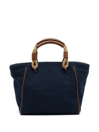 Pre-owned Michael Kors Small Talia Rope-handle Canvas Tote Bag In Blue