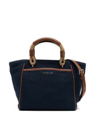 Pre-owned Michael Kors Small Talia Rope-handle Canvas Tote Bag In Blue