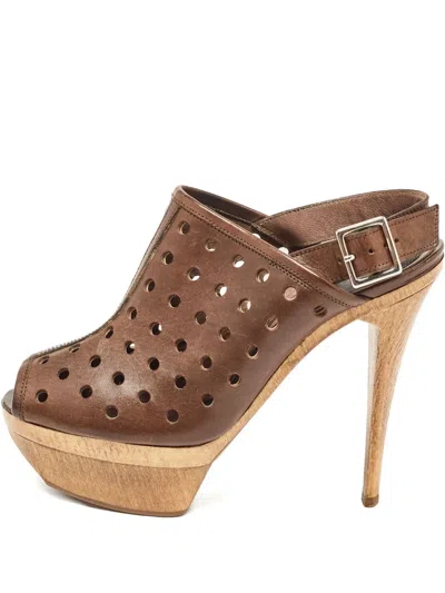 Pre-owned Marni 135mm Perforated Wood-platform Sandals