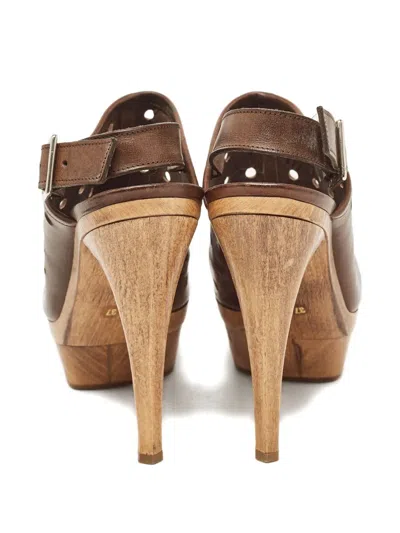 Pre-owned Marni 135mm Perforated Wood-platform Sandals